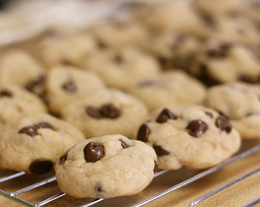 a rack of fresh-baked chocolate chip cookies